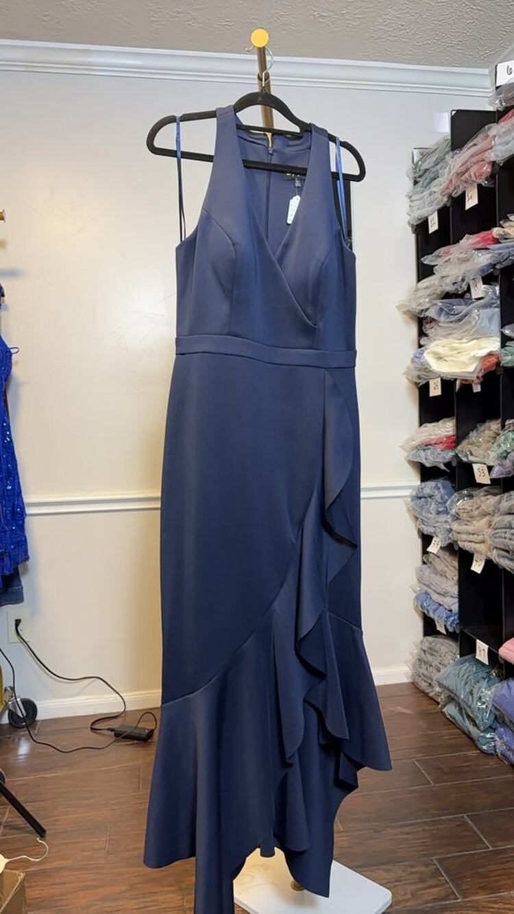 DJ-JAZ Navy Blue Sleeveless Ruffle Hem Dress Size 10
